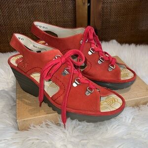 Fly London lace Up Open Toe Wedge Sandal